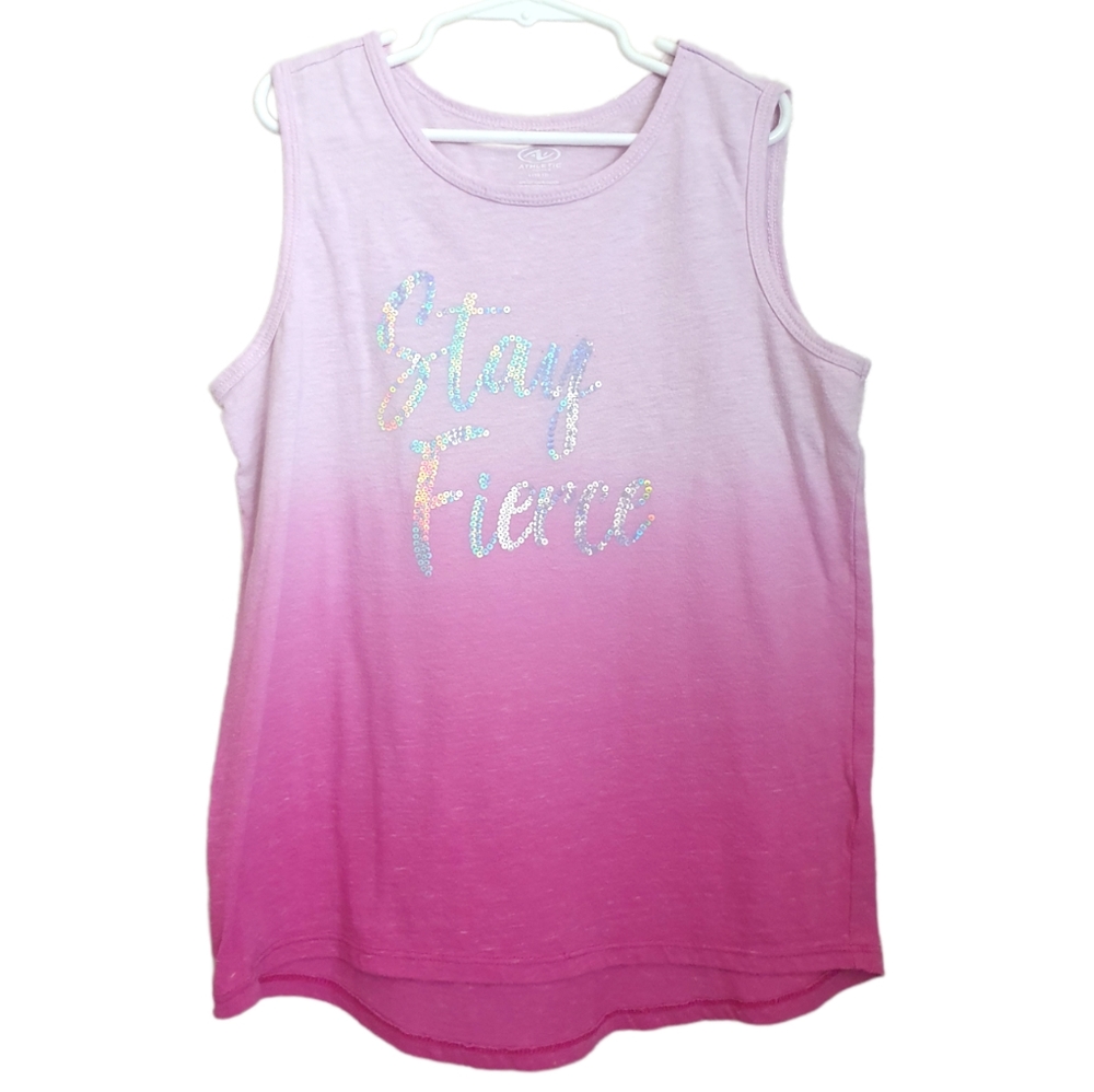 Athletic Works Girl's "Stay Fierce" Pink Tank Top. Sz L (10-12)